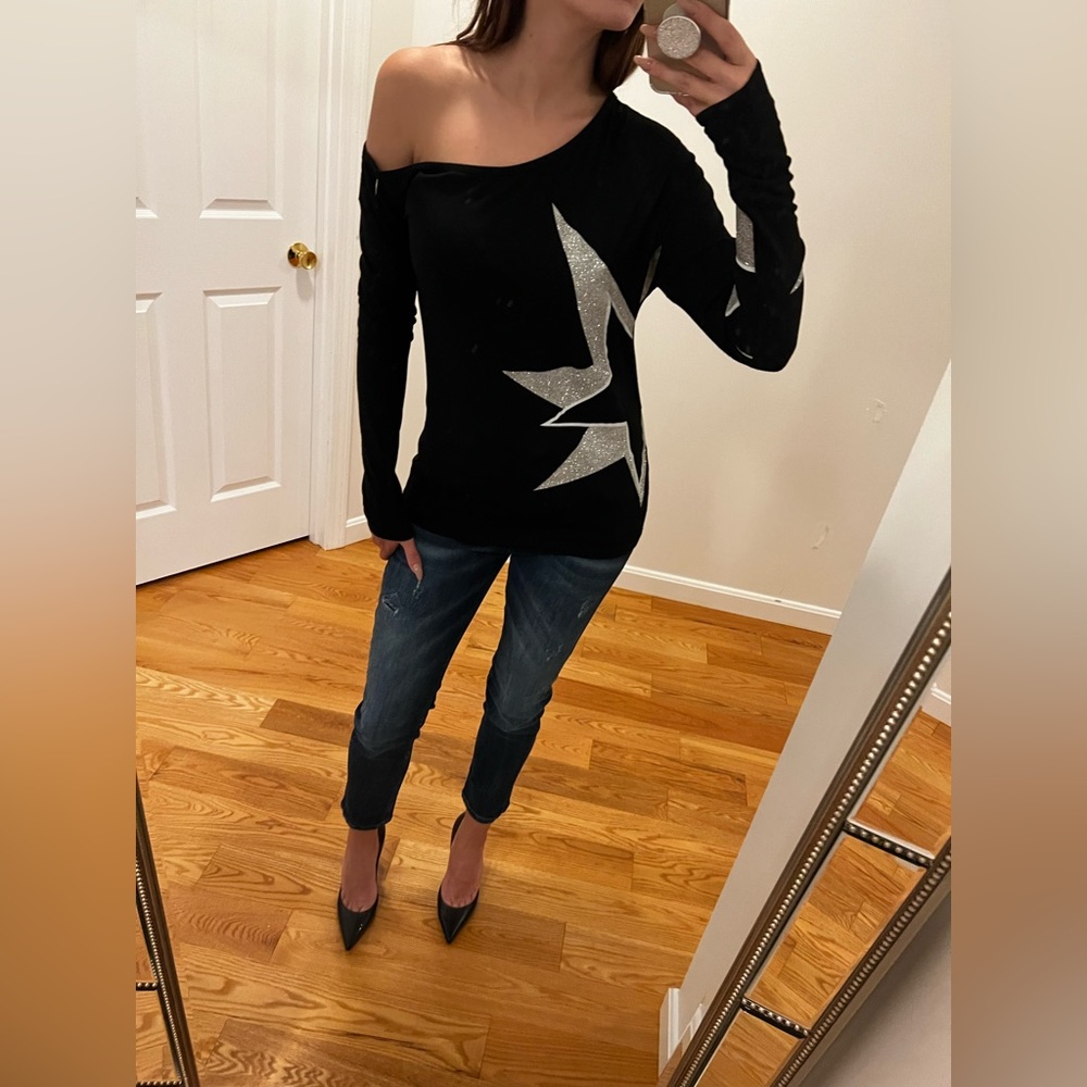 Denny Rose Black Long Sleeve Off Shoulder Top